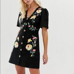 ASOS Embroidered Button Through Mini Dress